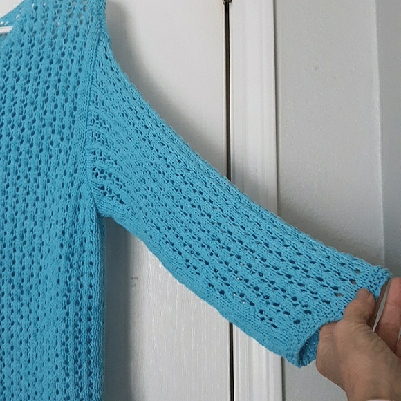 J.Jill Open Crochet Sweater 3/4 Sleeve Pullover Knit Tunic Open Stitch Top sz S - Picture 3 of 6
